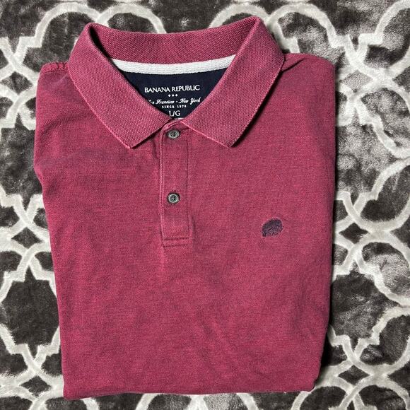 Banana Republic Pique Polo Mens Large L Elephant Logo Classic Red and Blue - Picture 7 of 7
